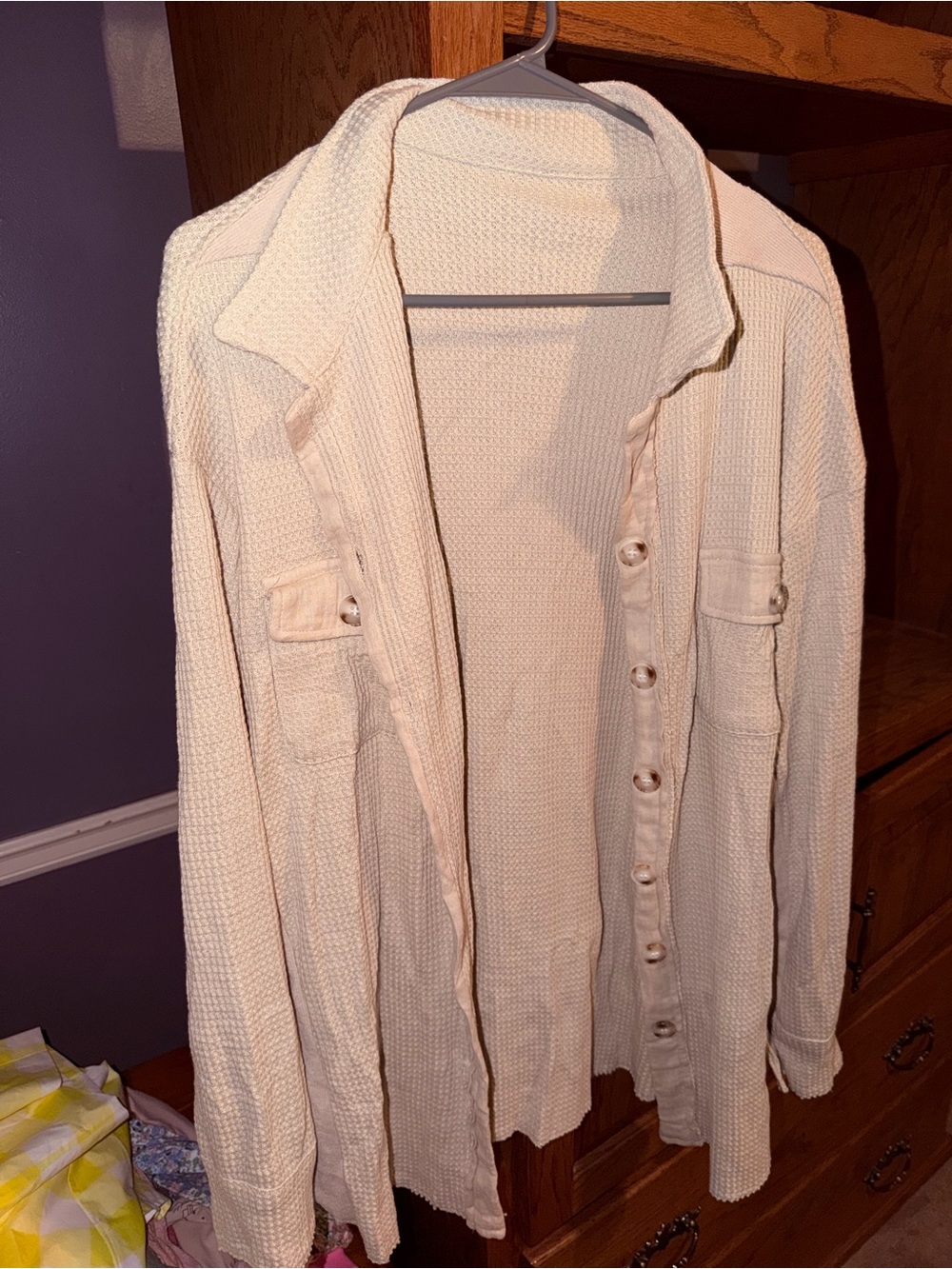 Cream Textured Button-Up Shirt/Shacket